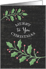 Merry Christmas Holly Leaves and Snow Chalkboard Effect card