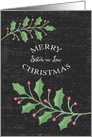 Merry Christmas Sister-in-Law Holly Leaves,Snow Chalkboard Effect card