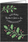 Merry Christmas Brother and Sister-in-Law Holly Leaves and Snow card