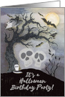 Halloween Birthday Party Invitation Creepy Woods with Skulls Trees card