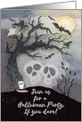 Halloween Party Invitation Creepy Woods with Skulls Trees Bats card