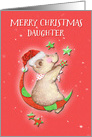 Merry Christmas to Daughter Adorable Teddy Bear on Moon with Stars card