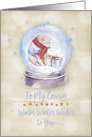 Merry Christmas to Cousin Polar Bear Snow Globe Snowflakes card