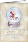 Merry Christmas to Cousin and Family Polar Bear Snow Globe Snowflakes card