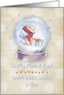 Merry Christmas to Mom and Dad Polar Bear Snow Globe Snowflakes card