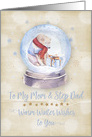 Merry Christmas to Mom and Step Dad Polar Bear Snow Globe Snowflakes card