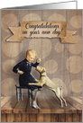 Congratulations on your New Dog Vintage Look Boy with Dog card