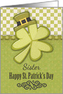 Happy St. Patrick’s Day to Sister Shamrock Wearing Hat Green Patterns card