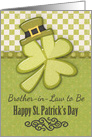 Happy St. Patrick’s Day to Brother-in-Law to Be Shamrock Wearing Hat card