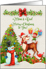 Merry Christmas to Mom and Dad Parents Christmas Scene Reindeer Elf card
