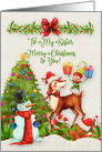 Merry Christmas to Sister Christmas Scene Reindeer Elf Snowman card