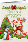 Merry Christmas to Father-in-Law Christmas Scene Reindeer Elf card