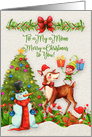 Merry Christmas to Mom Christmas Scene Reindeer Elf Snowman card
