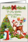 Merry Christmas to Brother Christmas Scene Reindeer Elf Snowman card