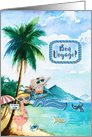 Bon Voyage Vacation Wishes Whimsical Beach Scene with Animals card