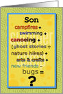 Thinking of You Son at Summer Camp Humorous Math Problem card