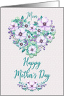 Happy Mother’s Day to Mom Pretty Purple Floral Heart Wreath card