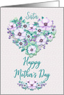 Happy Mother’s Day to Sister Pretty Purple Floral Heart Wreath card