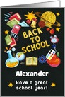 Back to School Custom Name Chalkboard Full of School Items card