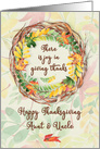 Happy Thanksgiving to Aunt and Uncle Pretty Leaves and Vine Wreath card