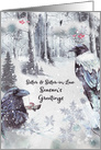 Season’s Greetings to Sister and Sister-in-Law Woodland Scene Ravens card