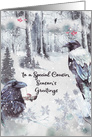 Season’s Greetings to Cousin Winter Woodland Scene with Ravens card