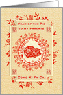 Chinese New Year of the Pig to Parents Pig and Flower Wreath card