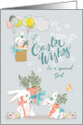 Happy Easter to a Special Girl Cute Bunnies with Flowers card