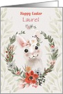 Happy Easter Custom Name Adorable Bunny with Flowers card