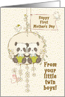 Happy First Mother’s Day From Twin Boys Panda Bears on a Swing card