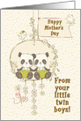 Happy Mother’s Day From Twin Boys Panda Bears on a Swing card