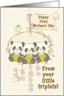 Happy First Mother’s Day From Triplet Boys Panda Bears on a Swing card