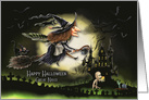 Happy Halloween to Great Niece Witch Flying by the Moon Creepy Scene card