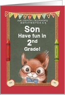 Back to School for Son Entering 2nd Grade Cute Squirrel and Chalkboard card