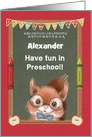 Back to School Custom Name Preschool Boyish Squirrel card