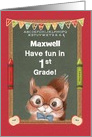 Back to School Custom Name 1st Grade Boyish Squirrel card