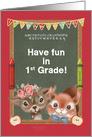 Back to School 1st Grade Boyish Squirrel and Girly Deer card