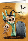 Happy Halloween to Great Grandson Skeletons and Bats Graveyard Scene card