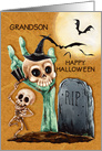 Happy Halloween to Grandson Skeletons and Bats Graveyard Scene card