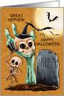 Happy Halloween to Great Nephew Skeletons and Bats Graveyard Scene card