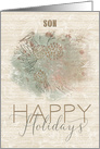 Happy Holidays to Son Pine Tree with Bird Painterly Effect card