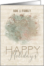 Happy Holidays to Son and Family Pine Tree with Bird Painterly Effect card