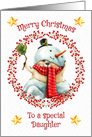 Merry Christmas to Daughter Cute Bear in Snowman Suit card