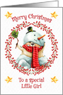 Merry Christmas to a Special Little Girl Cute Bear in Snowman Suit card