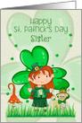 Happy St. Patrick’s Day to Sister Cute Girl with Shamrocks card