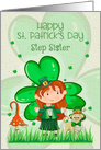 Happy St. Patrick’s Day to Step Sister Cute Girl with Shamrocks card