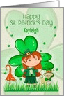 Happy St. Patrick’s Day Custom Name Cute Girl with Shamrocks card