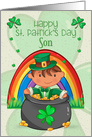 Happy St. Patrick’s Day to Son Little Boy Sitting in a Pot of Gold card