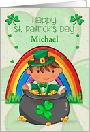 Happy St. Patrick’s Day Custom Name Little Boy in Pot of Gold card