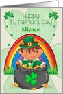 Happy St. Patrick’s Day Custom Name Little Boy in Pot of Gold card